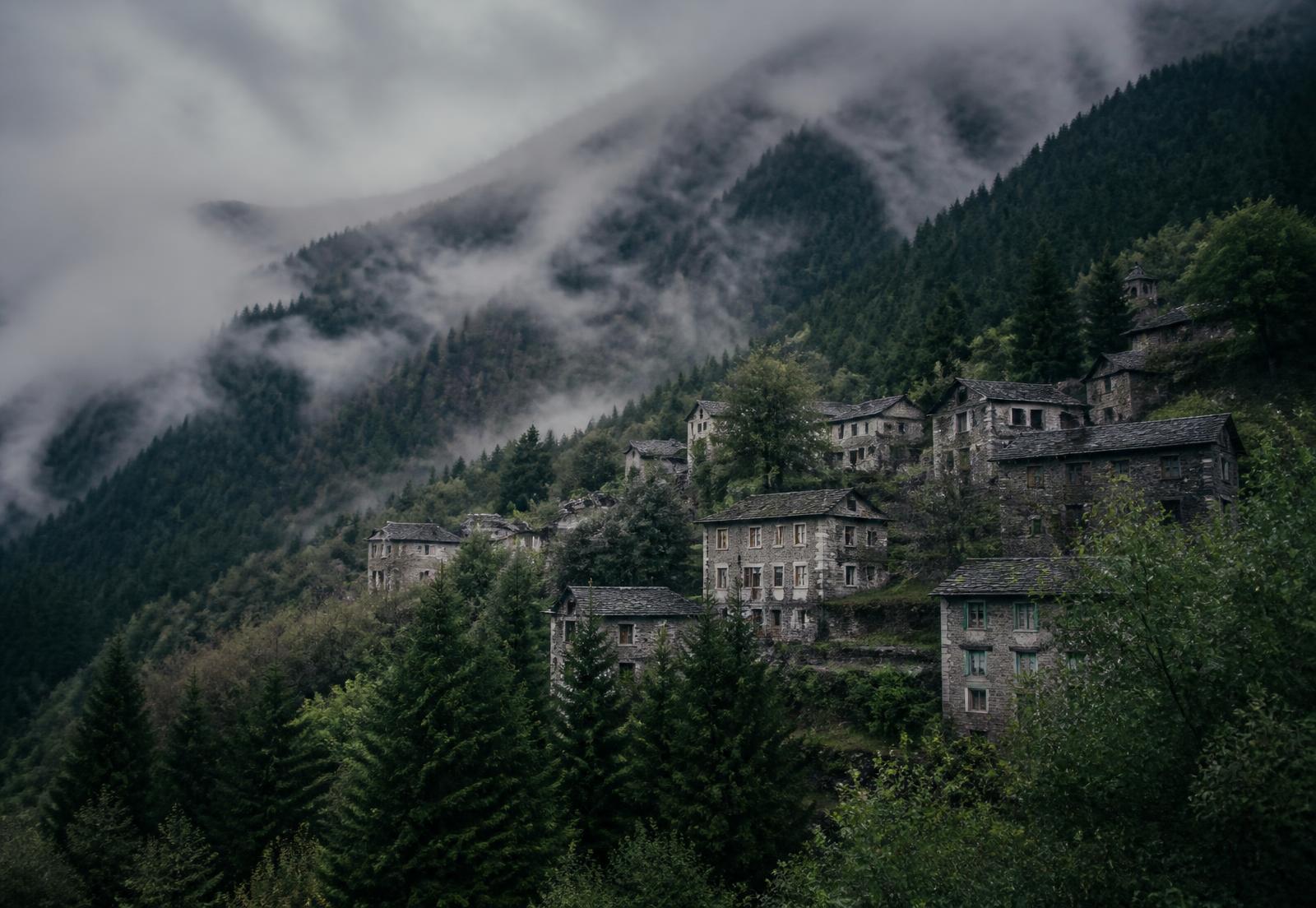 Stone mountain village among fir forest in Tzoumerka, Epirus